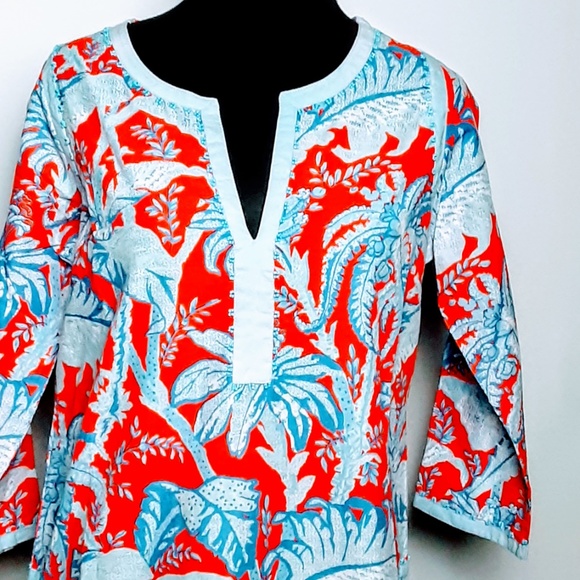 GRETCHEN SCOTT NWT WOMENS TUNIC TOP SMALL Red Blue - Picture 5 of 8